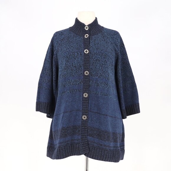 PERUVIAN CONNECTION Button Up 3/4 Sleeve Knit Cardigan Sweater Blue Size XL - Picture 1 of 10